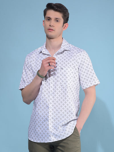 White Printed 100% Cotton Shirt-Men Shirts-Crimsoune Club