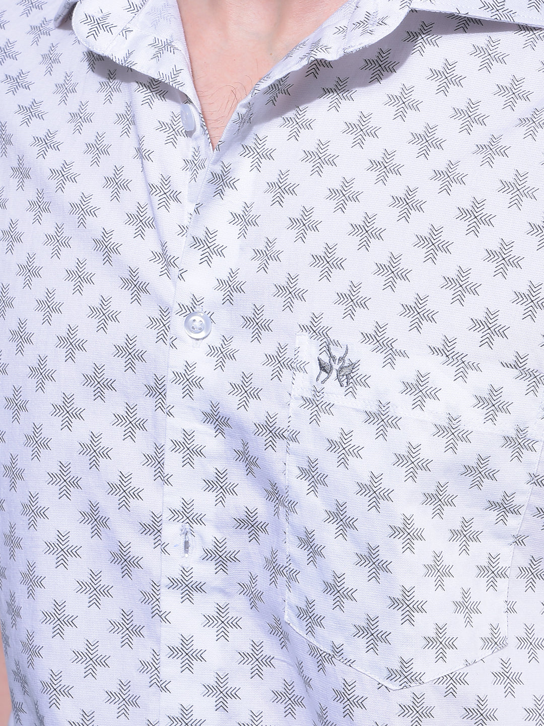 White Printed 100% Cotton Shirt-Men Shirts-Crimsoune Club