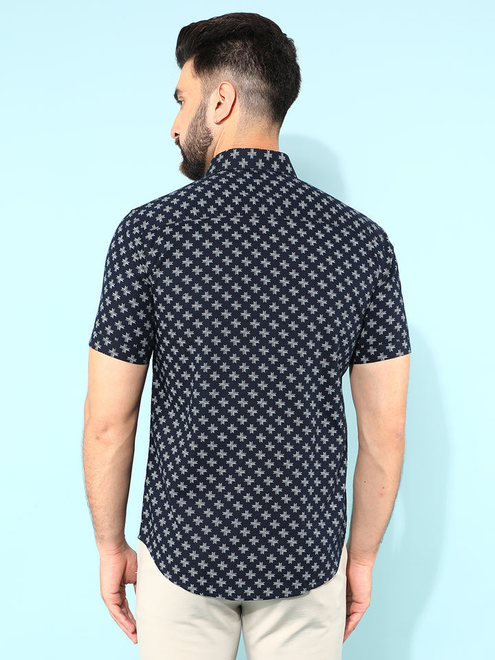 Blue 100% Cotton Floral Print Shirt-Men Shirts-Crimsoune Club
