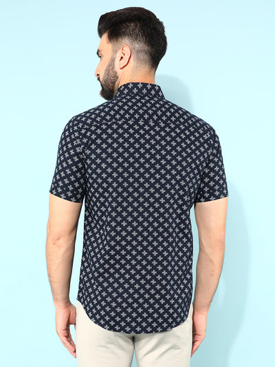 Blue 100% Cotton Floral Print Shirt-Men Shirts-Crimsoune Club