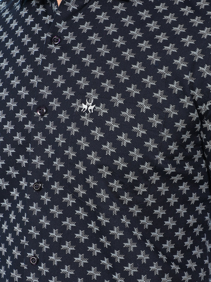 Blue 100% Cotton Floral Print Shirt-Men Shirts-Crimsoune Club