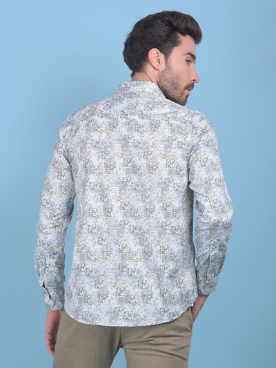Printed Olive 100% Cotton Shirt-Men Shirts-Crimsoune Club