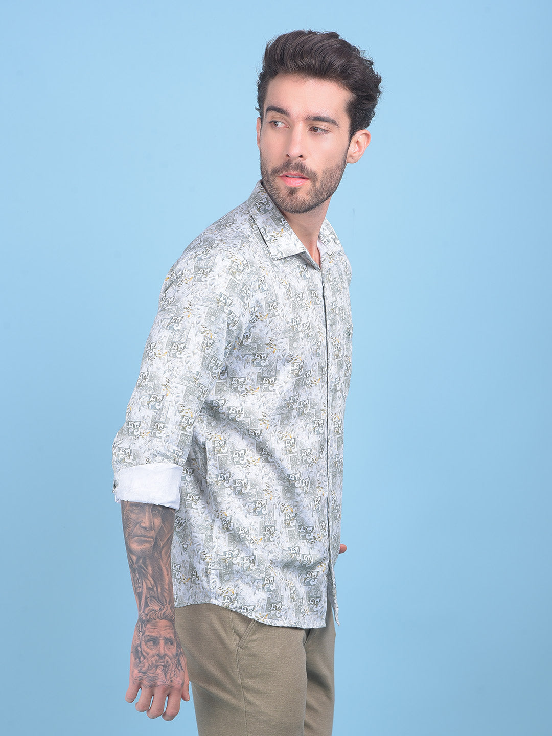 Printed Olive 100% Cotton Shirt-Men Shirts-Crimsoune Club