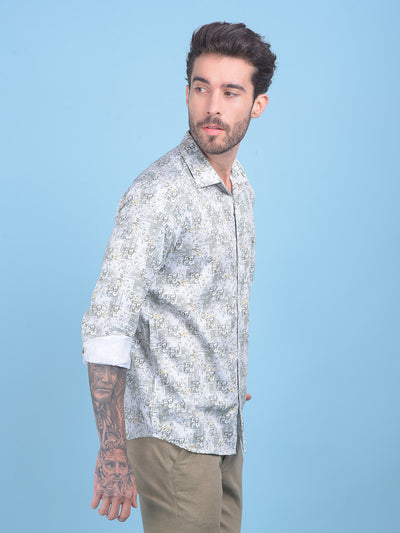 Printed Olive 100% Cotton Shirt-Men Shirts-Crimsoune Club
