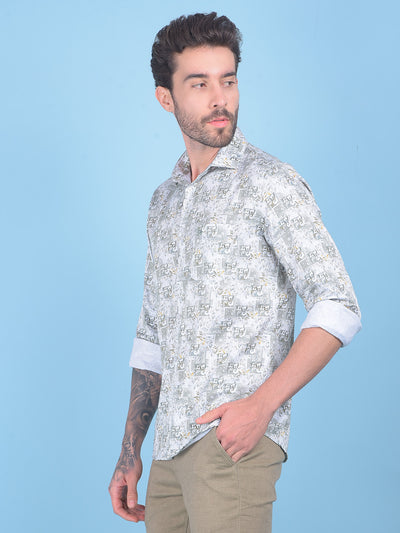 Printed Olive 100% Cotton Shirt-Men Shirts-Crimsoune Club