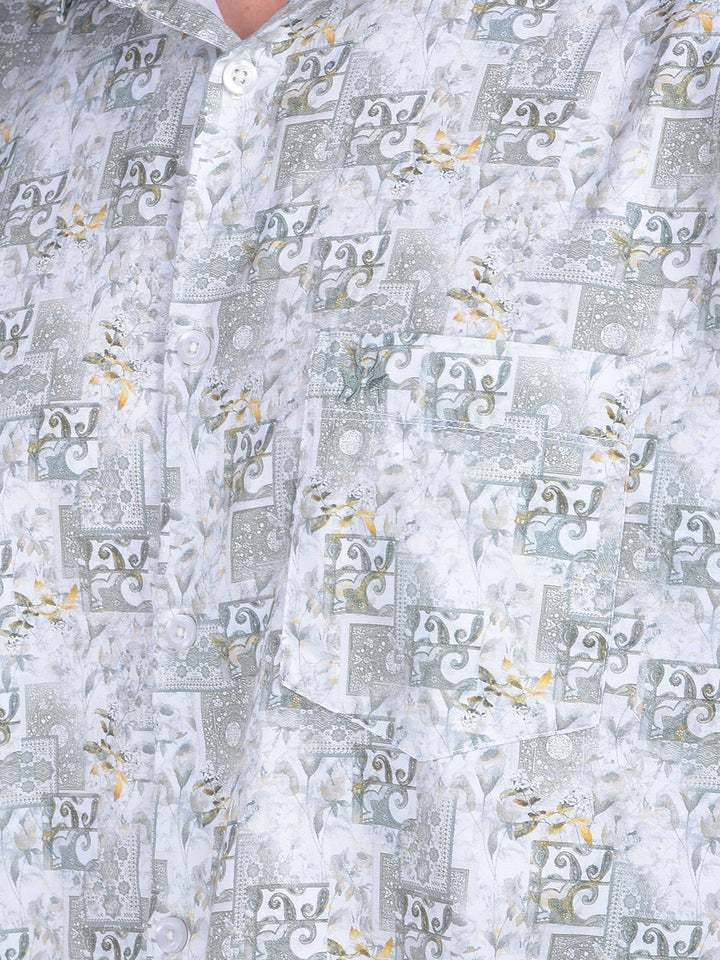 Printed Olive 100% Cotton Shirt-Men Shirts-Crimsoune Club