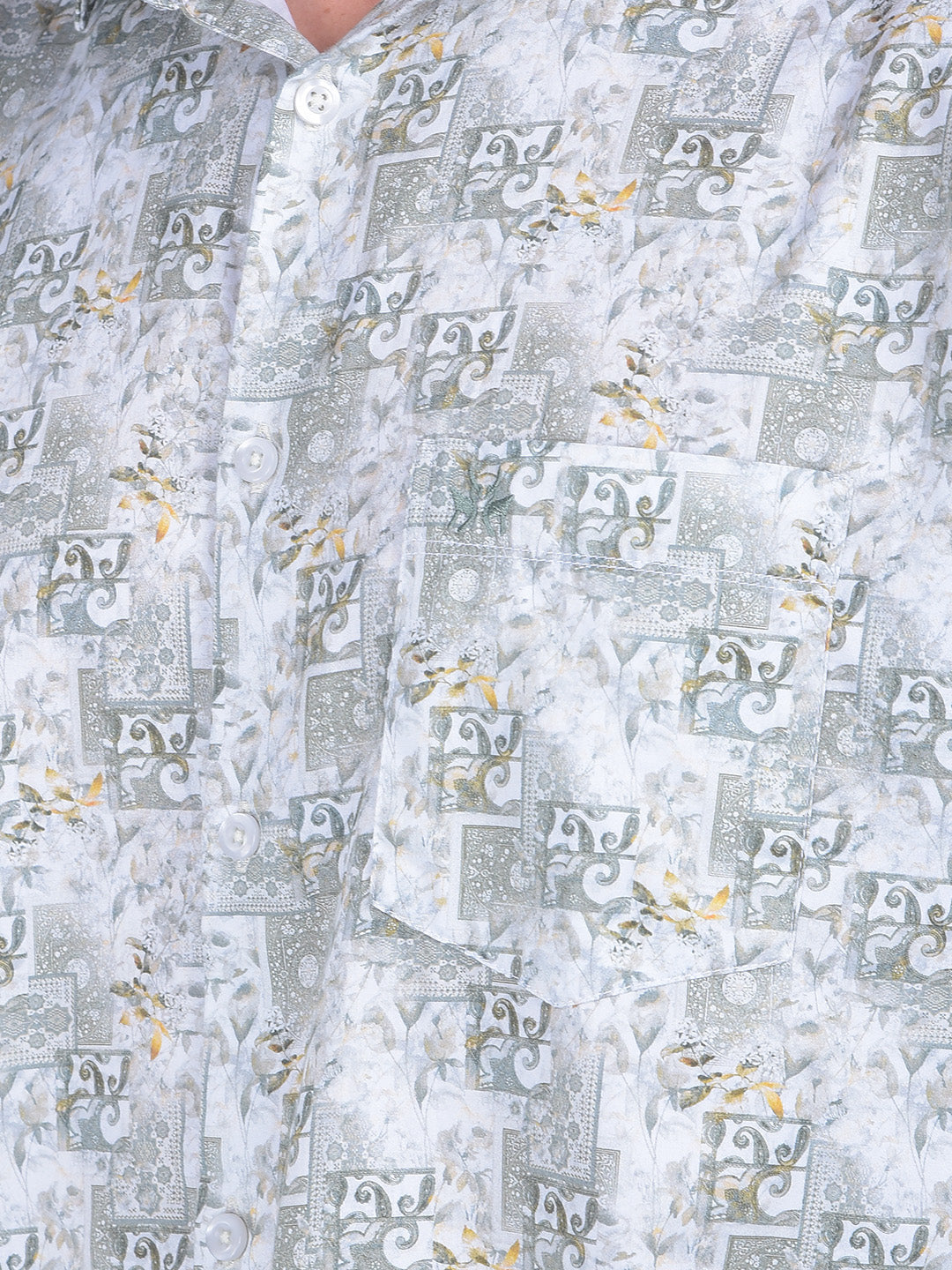 Printed Olive 100% Cotton Shirt-Men Shirts-Crimsoune Club