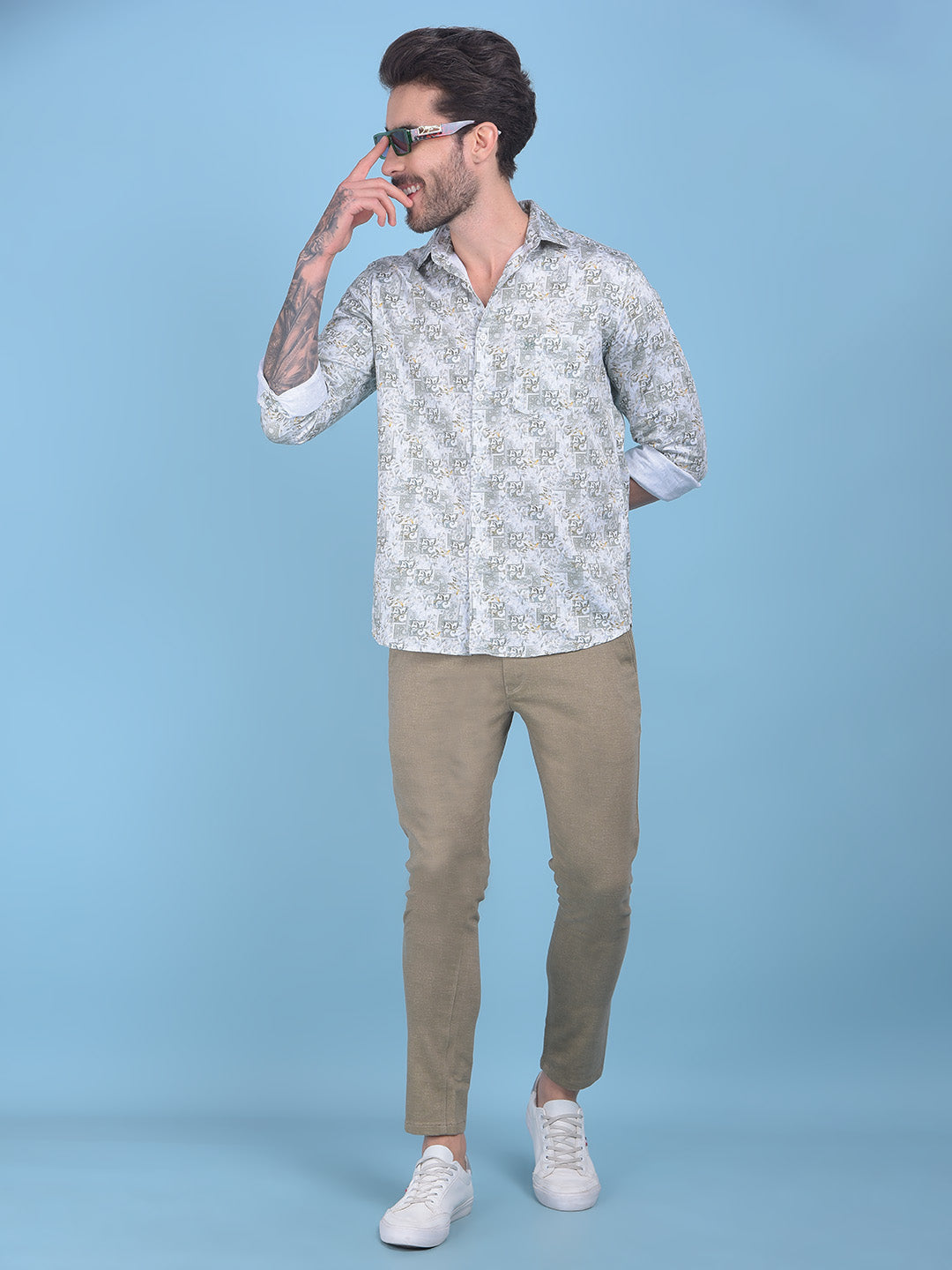 Printed Olive 100% Cotton Shirt-Men Shirts-Crimsoune Club