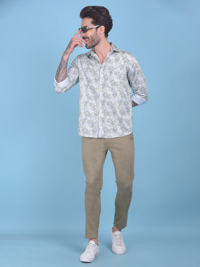 Printed Olive 100% Cotton Shirt-Men Shirts-Crimsoune Club