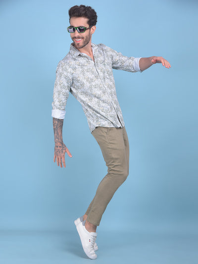 Printed Olive 100% Cotton Shirt-Men Shirts-Crimsoune Club
