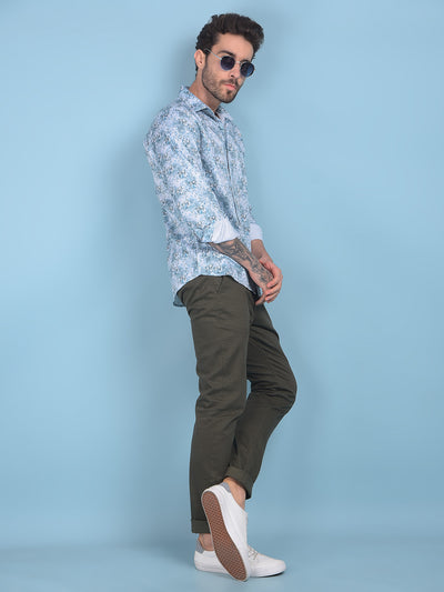 Blue Floral Print 100% Cotton Shirt-Men Shirts-Crimsoune Club
