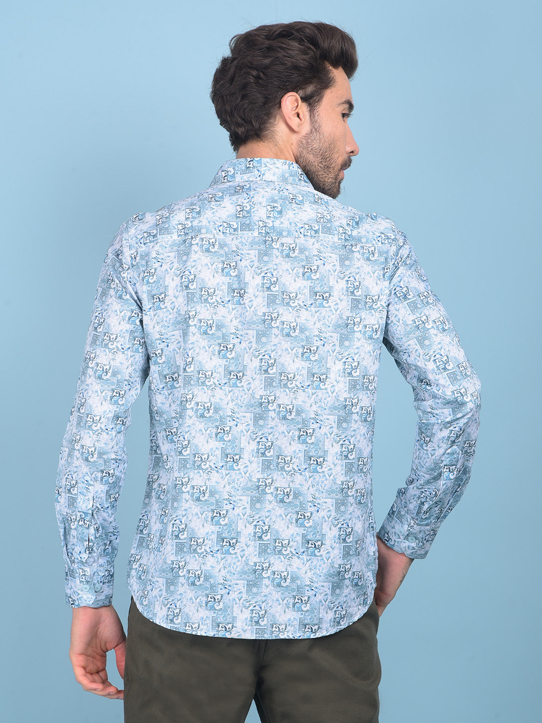 Blue Floral Print 100% Cotton Shirt-Men Shirts-Crimsoune Club
