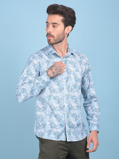 Blue Floral Print 100% Cotton Shirt-Men Shirts-Crimsoune Club