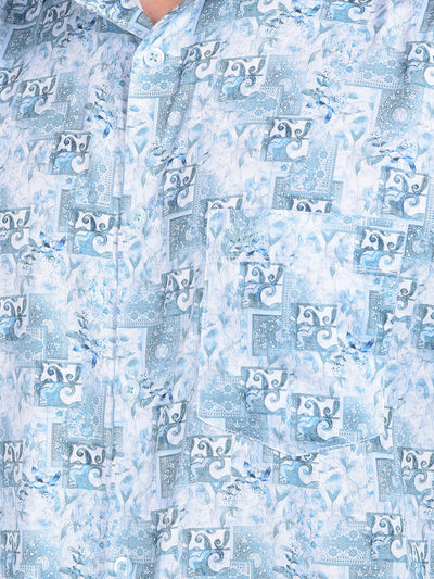 Blue Floral Print 100% Cotton Shirt-Men Shirts-Crimsoune Club