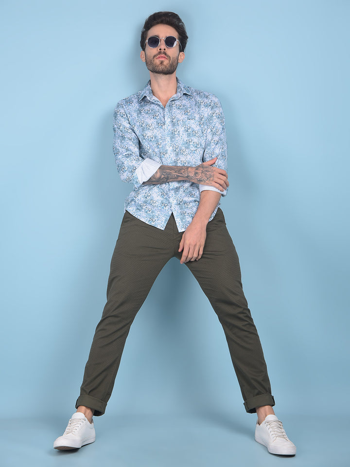 Blue Floral Print 100% Cotton Shirt-Men Shirts-Crimsoune Club