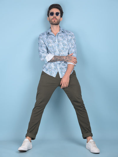 Blue Floral Print 100% Cotton Shirt-Men Shirts-Crimsoune Club