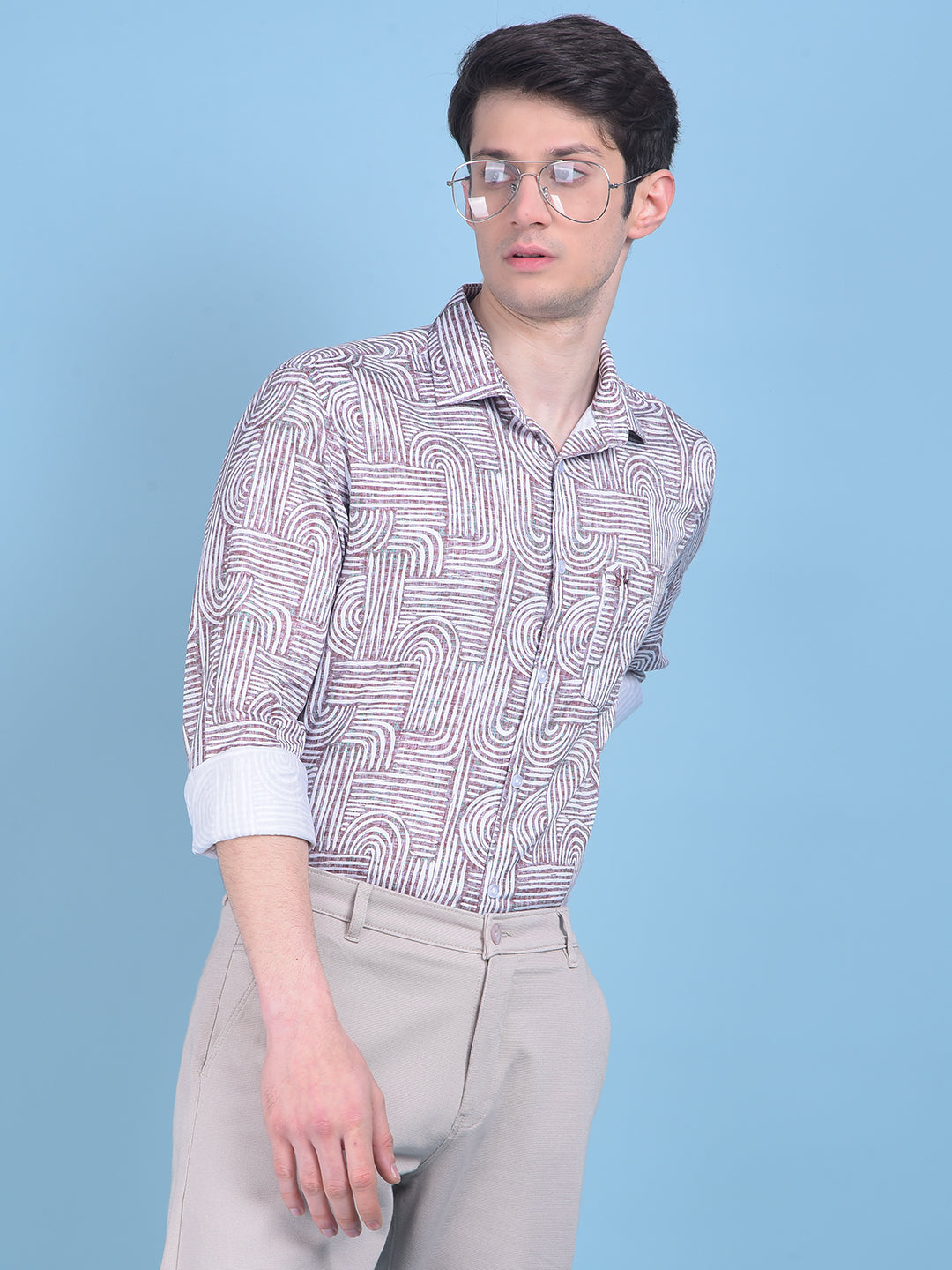 Brown Printed 100% Cotton Shirt-Men Shirts-Crimsoune Club