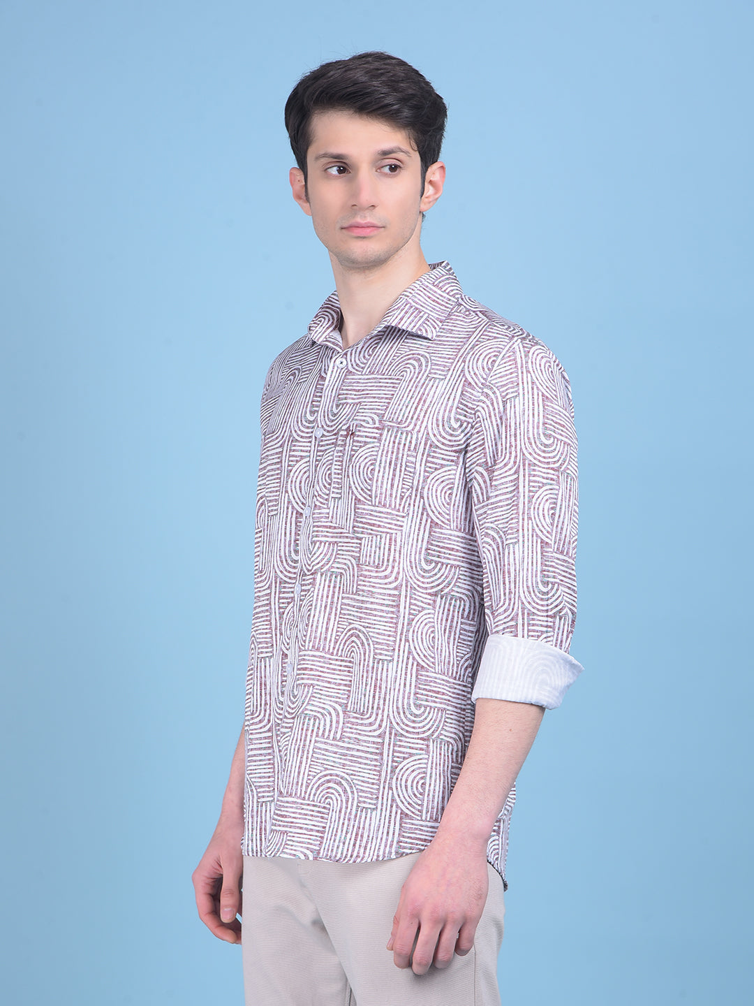 Brown Printed 100% Cotton Shirt-Men Shirts-Crimsoune Club