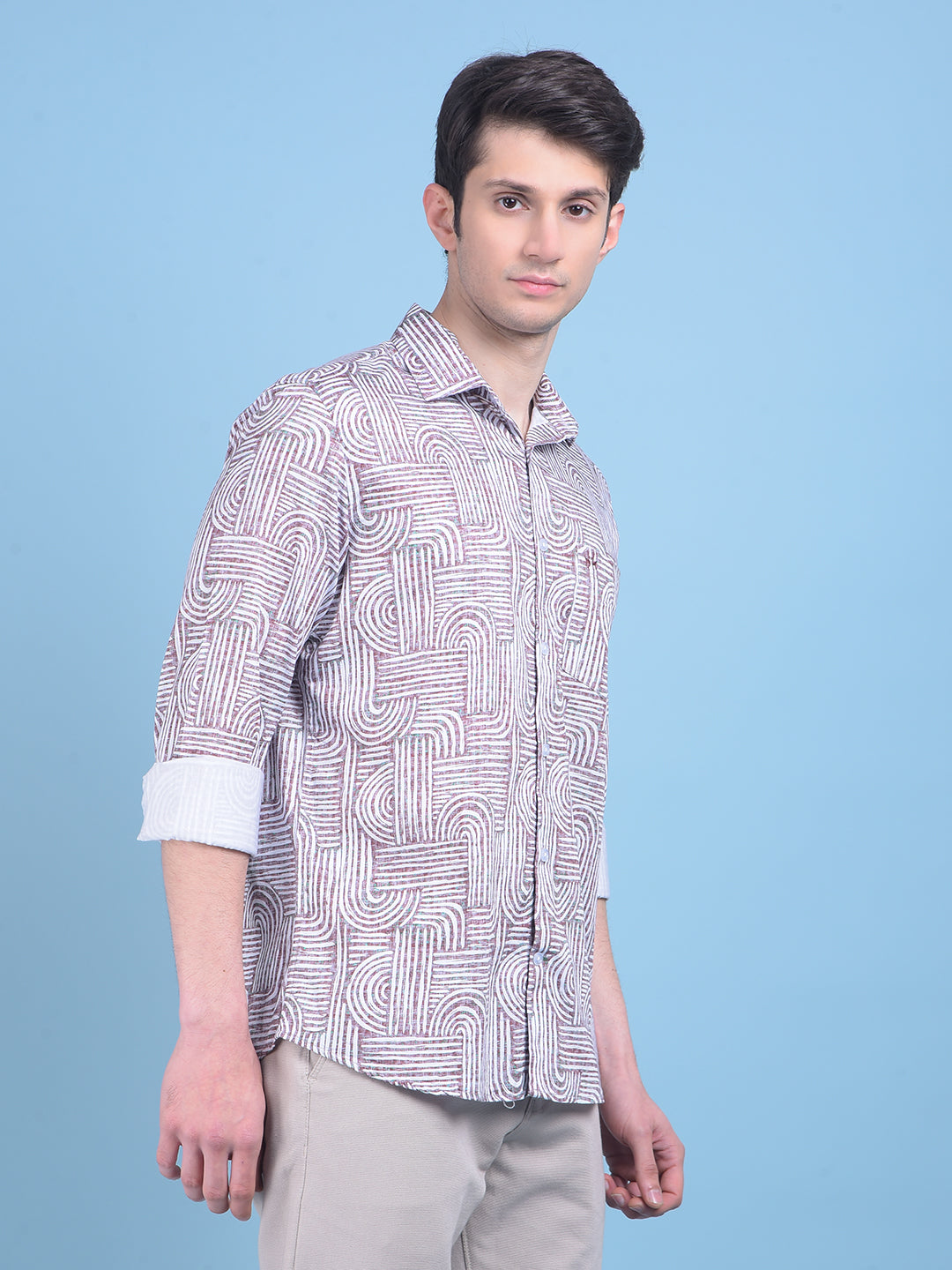 Brown Printed 100% Cotton Shirt-Men Shirts-Crimsoune Club