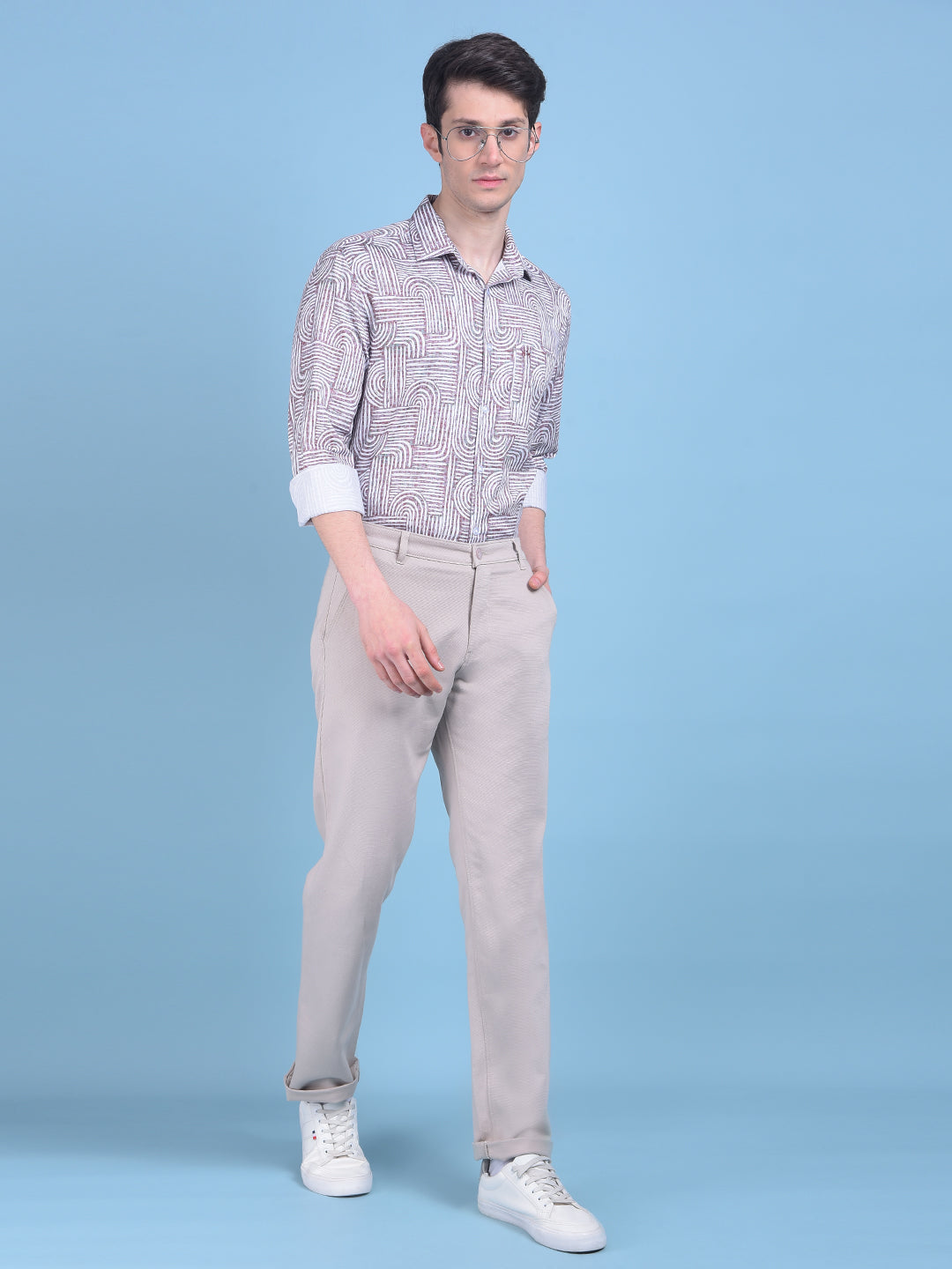 Brown Printed 100% Cotton Shirt-Men Shirts-Crimsoune Club