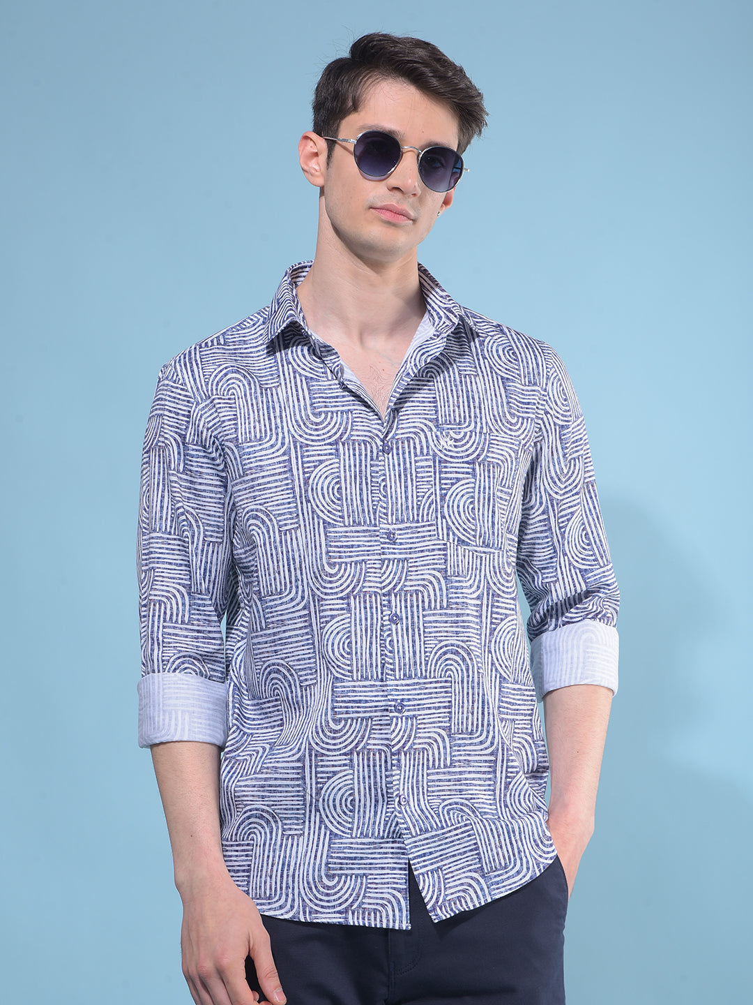 Purple Printed 100% Cotton Shirt-Men Shirts-Crimsoune Club