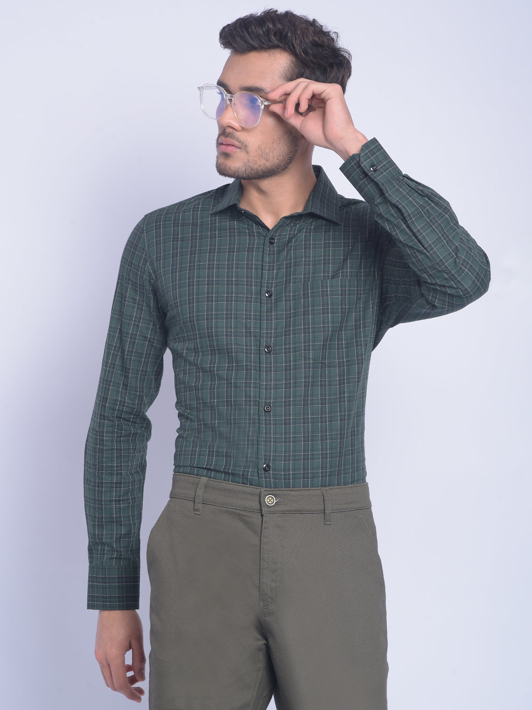 Green Checked Shirt-Men Shirts-Crimsoune Club