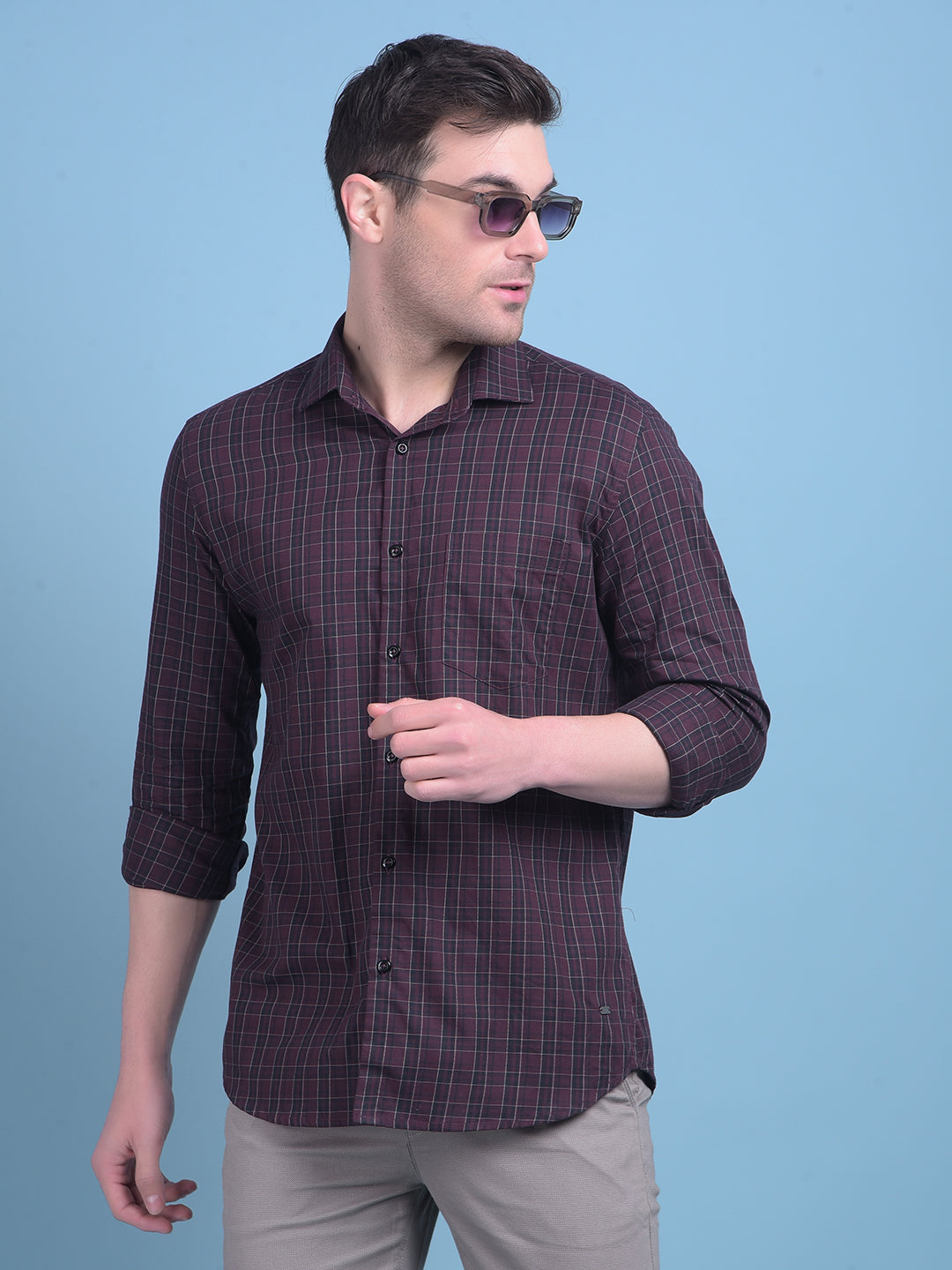 Brown Tartan Check 100% Cotton Shirt-Men Shirts-Crimsoune Club