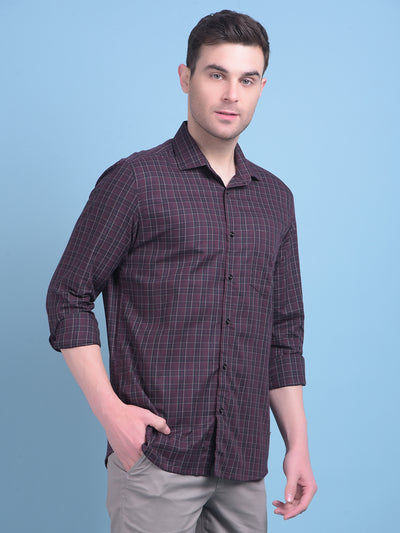 Brown Tartan Check 100% Cotton Shirt-Men Shirts-Crimsoune Club