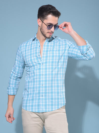 Blue Tartan Check 100% Cotton Shirt-Men Shirts-Crimsoune Club