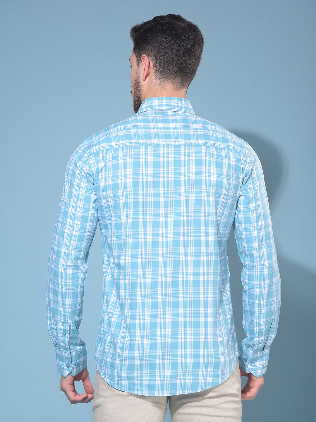 Blue Tartan Check 100% Cotton Shirt-Men Shirts-Crimsoune Club