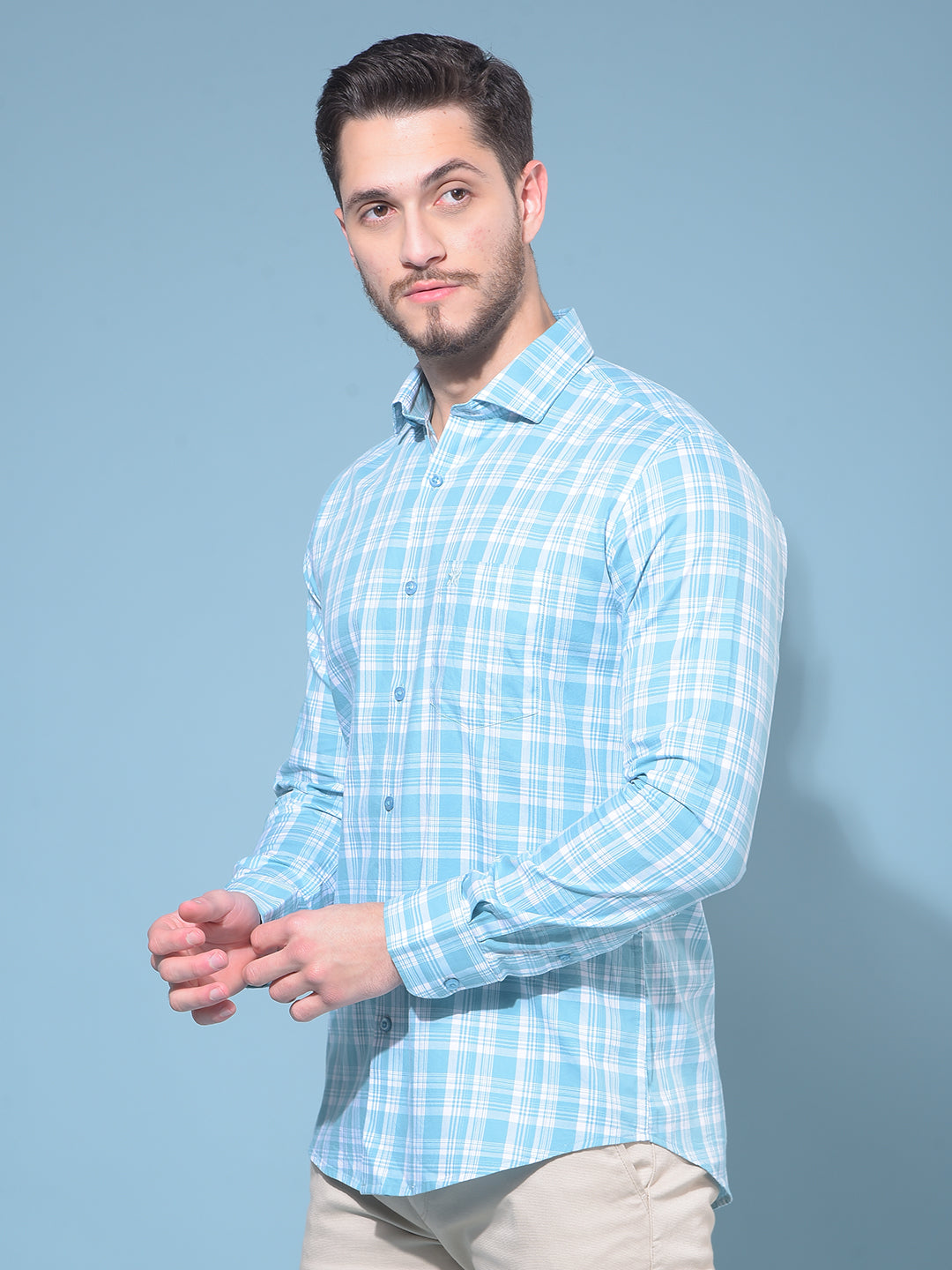 Blue Tartan Check 100% Cotton Shirt-Men Shirts-Crimsoune Club