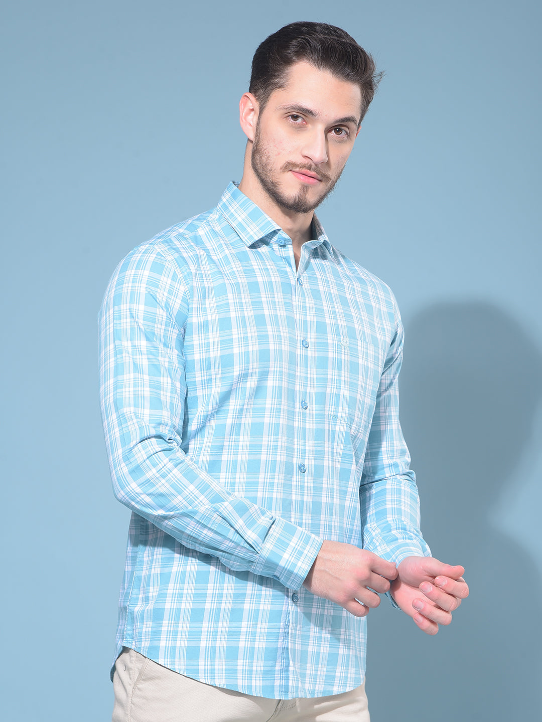 Blue Tartan Check 100% Cotton Shirt-Men Shirts-Crimsoune Club