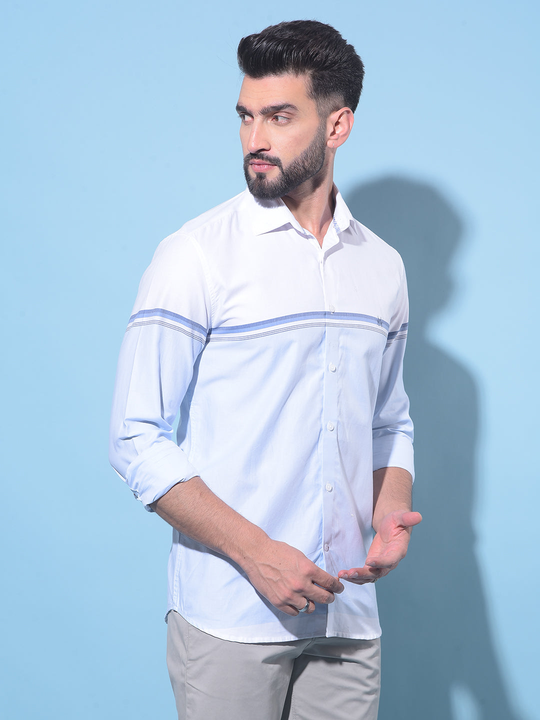 Blue Horizontal Striped 100% Cotton Shirt-Men Shirts-Crimsoune Club