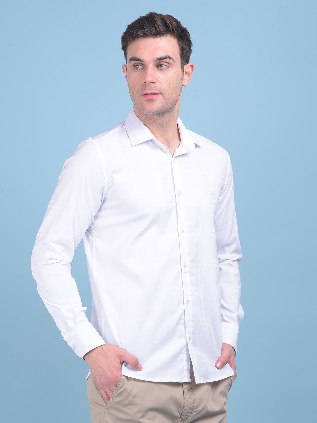 White Plain Check 100% Cotton Shirt-Men Shirts-Crimsoune Club