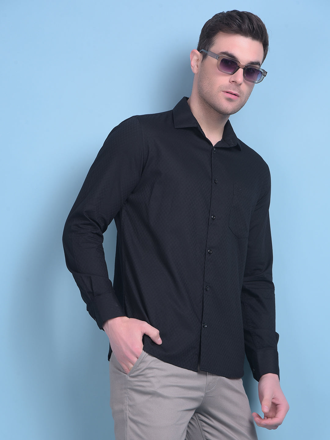 Black 100% Cotton Shirt-Men Shirts-Crimsoune Club