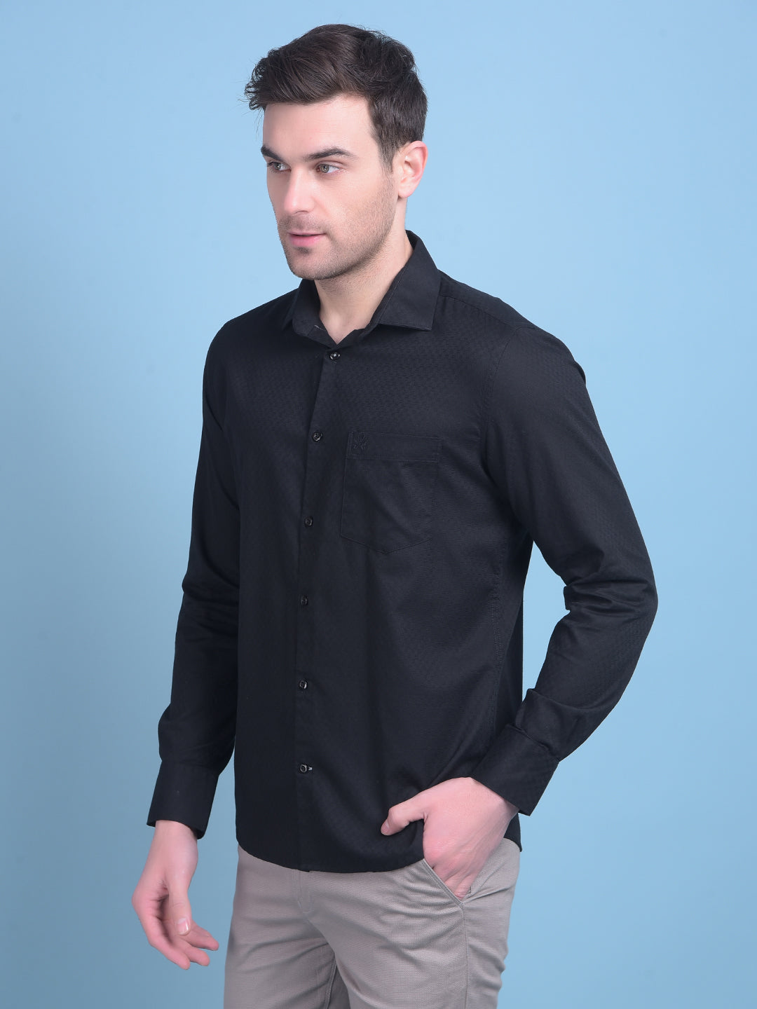 Black 100% Cotton Shirt-Men Shirts-Crimsoune Club