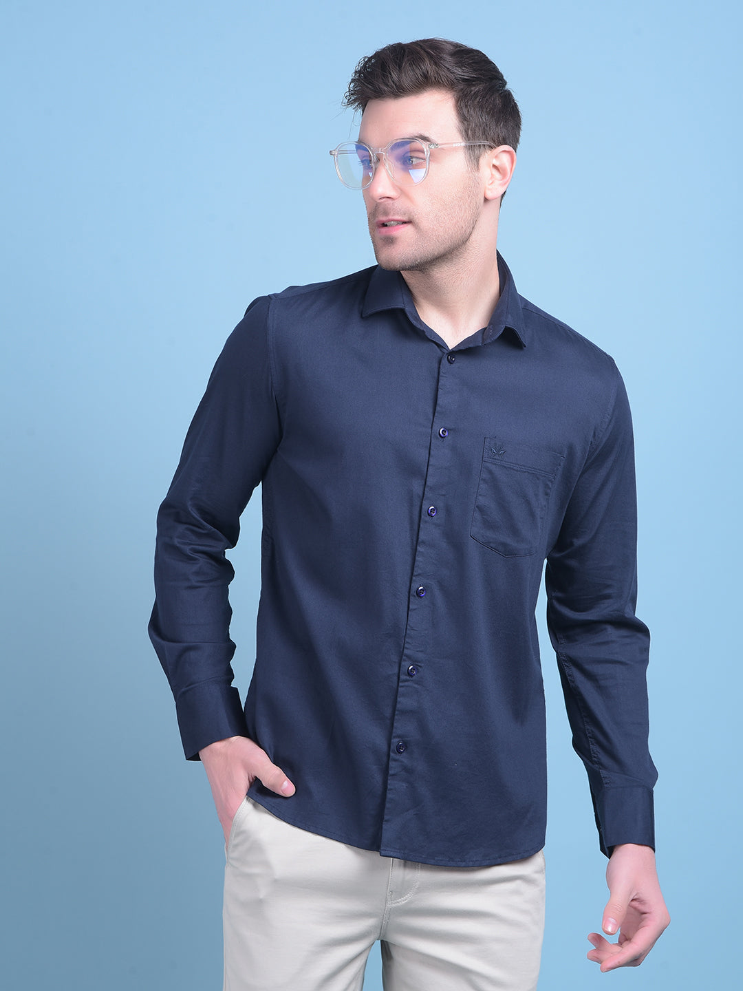 Navy Blue Cotton Shirt-Men Shirts-Crimsoune Club