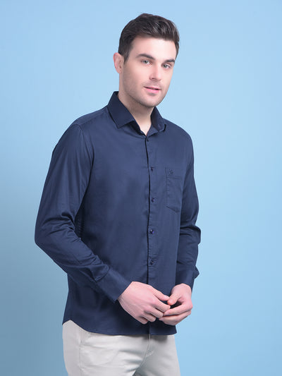 Navy Blue Cotton Shirt-Men Shirts-Crimsoune Club