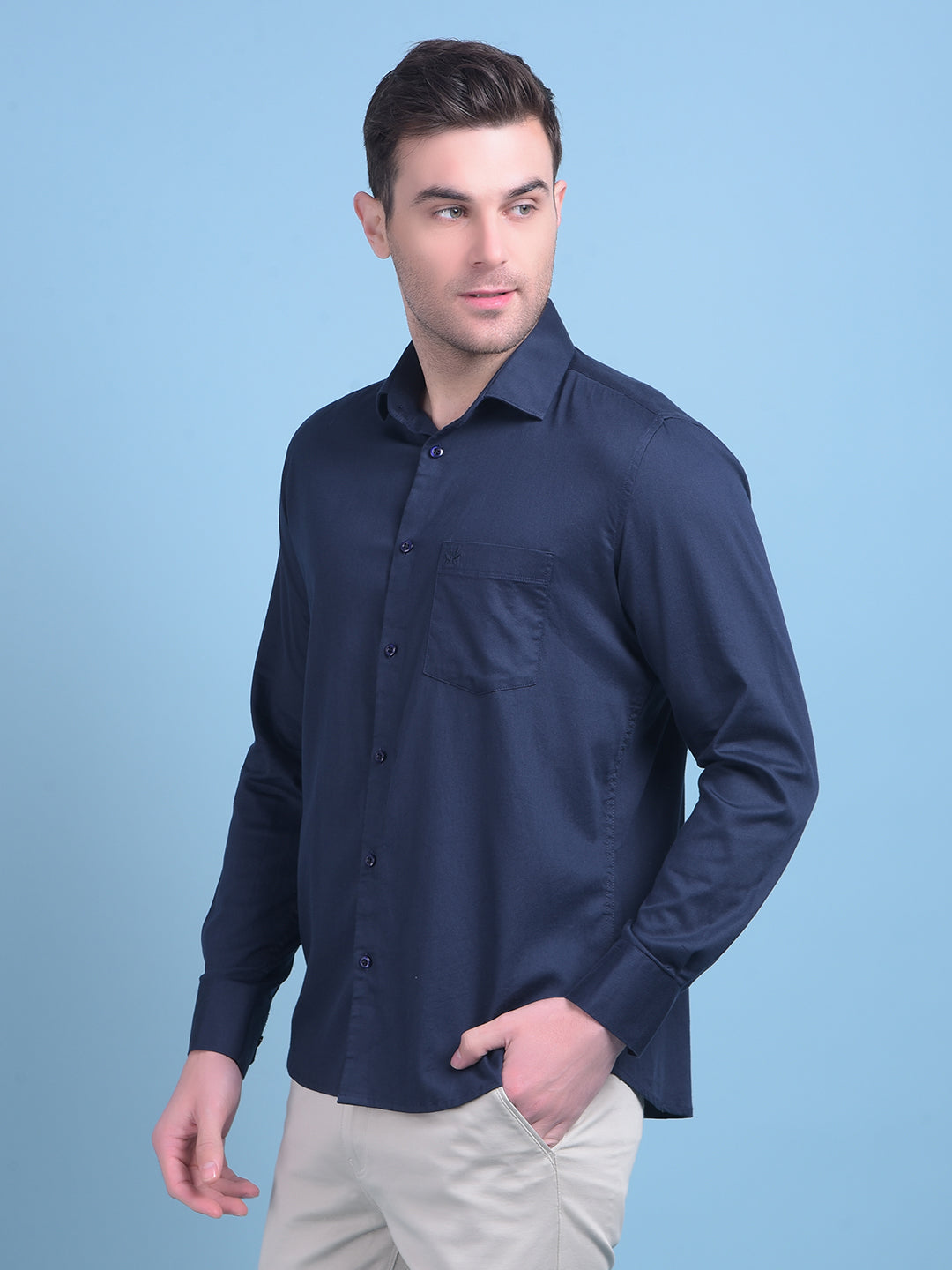 Navy Blue Cotton Shirt-Men Shirts-Crimsoune Club