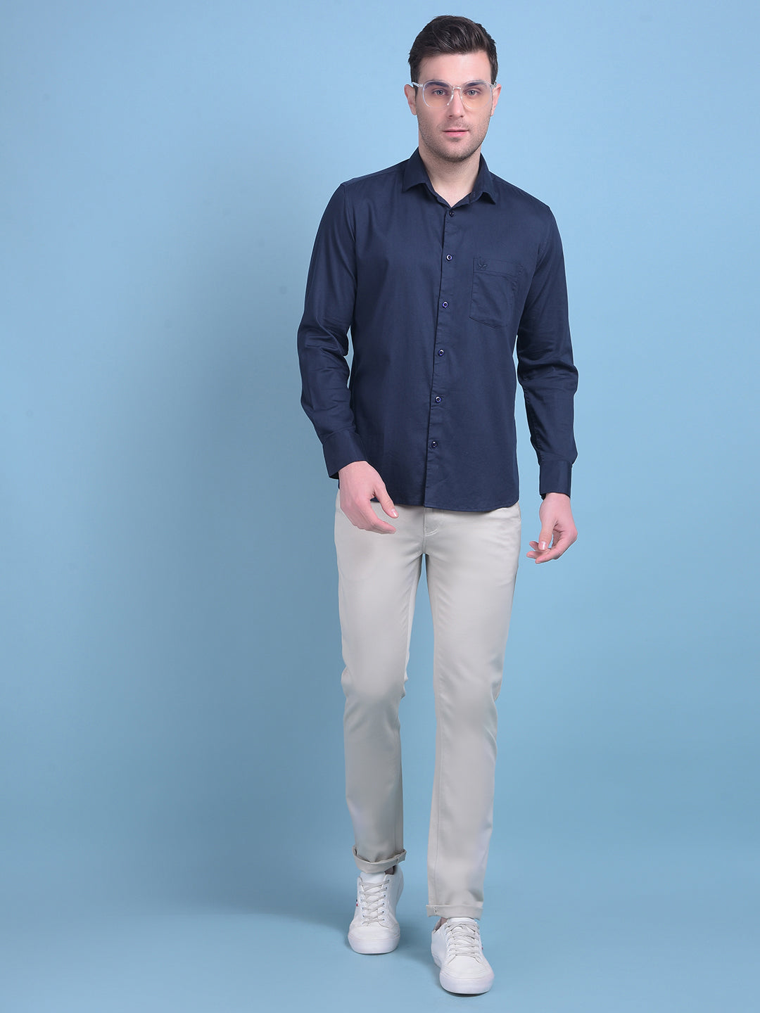 Navy Blue Cotton Shirt-Men Shirts-Crimsoune Club