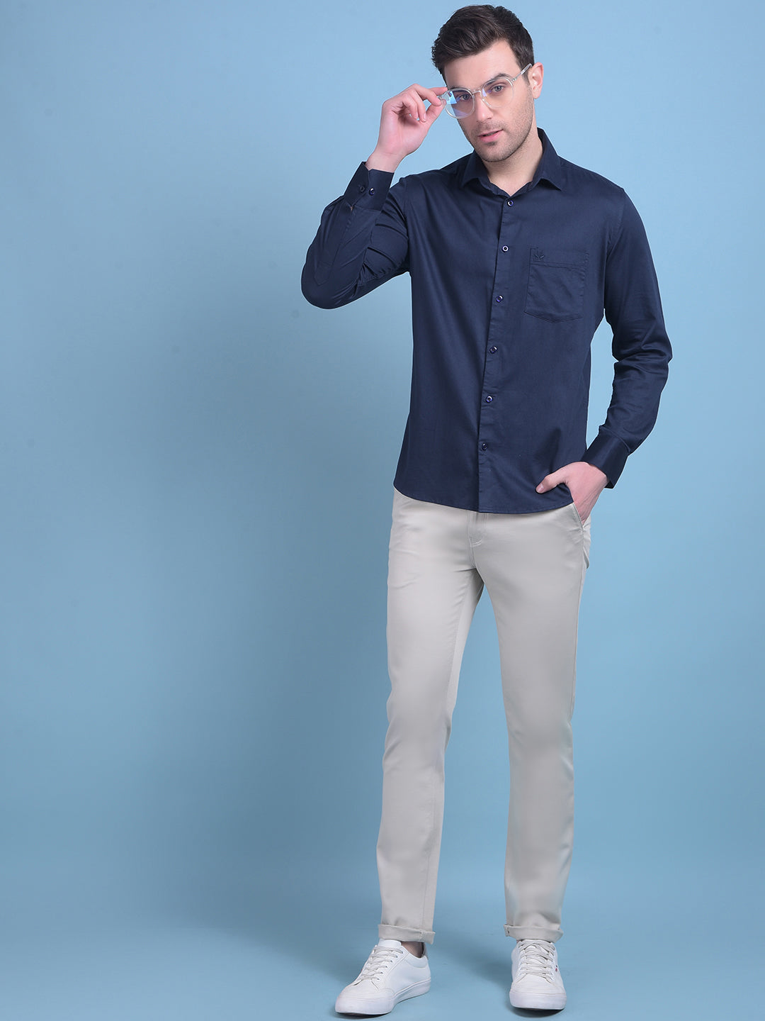 Navy Blue Cotton Shirt-Men Shirts-Crimsoune Club