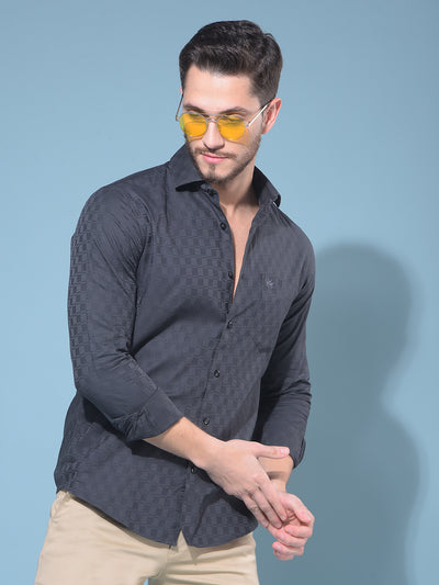 Grey 100% Cotton Printed Shirt-Men Shirts-Crimsoune Club