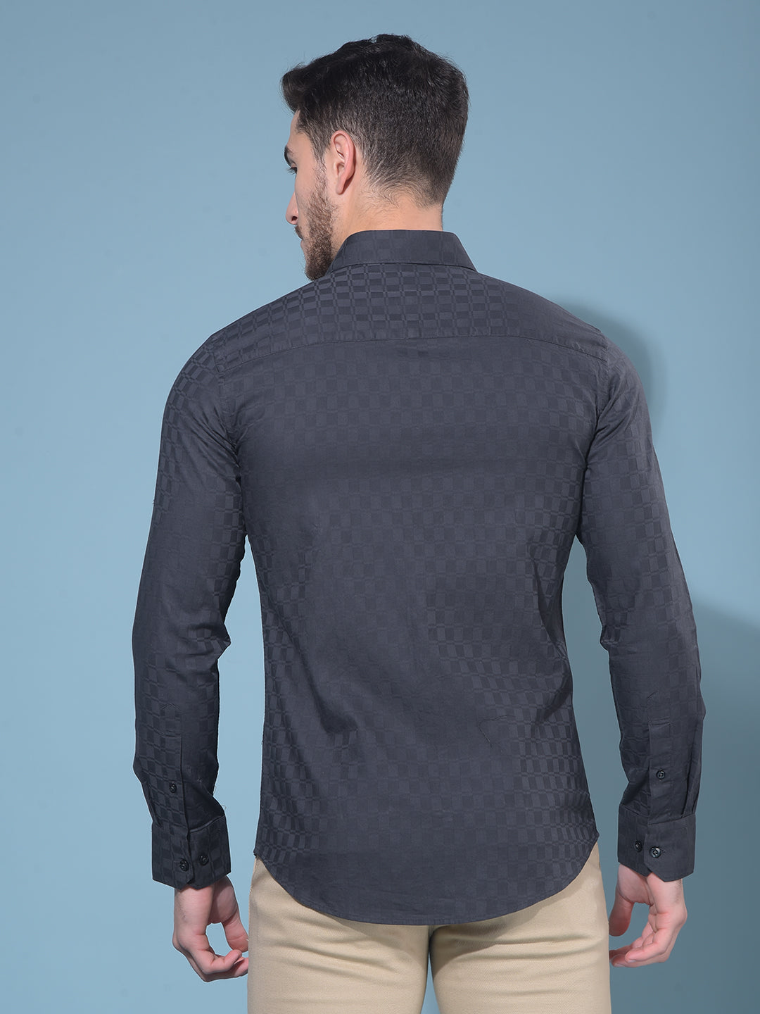 Grey 100% Cotton Printed Shirt-Men Shirts-Crimsoune Club