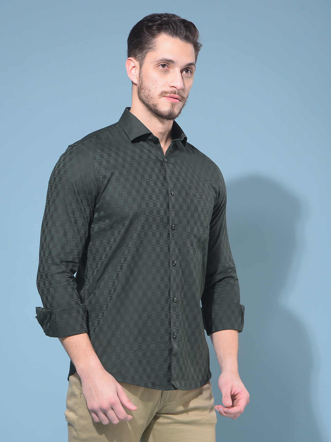 Green 100% Cotton Printed Shirt-Men Shirts-Crimsoune Club