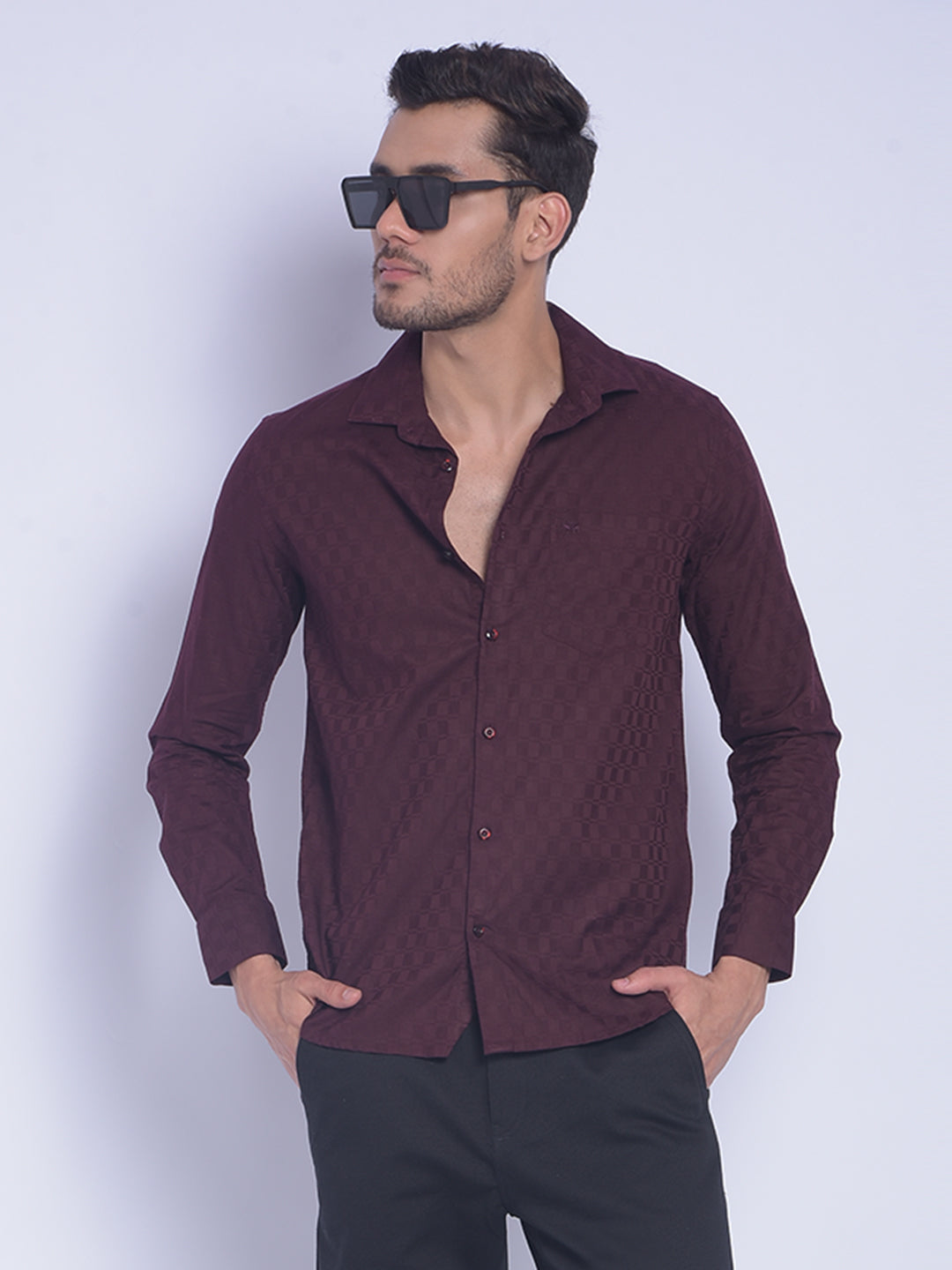 Wine Printed Shirt-Men Shirts-Crimsoune Club