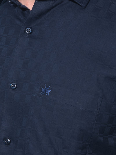 Navy Blue Printed 100% Cotton Shirt-Men Shirts-Crimsoune Club