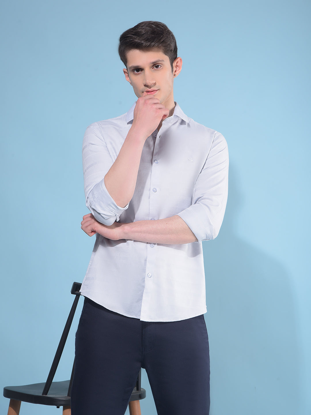 Grey Printed Cotton Shirt-Men Shirts-Crimsoune Club