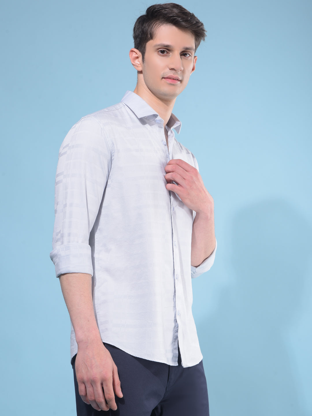 Grey Printed Cotton Shirt-Men Shirts-Crimsoune Club