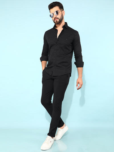 Black Horizontal Striped Shirt-Men Shirts-Crimsoune Club