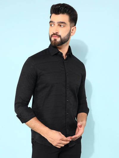 Black Horizontal Striped Shirt-Men Shirts-Crimsoune Club